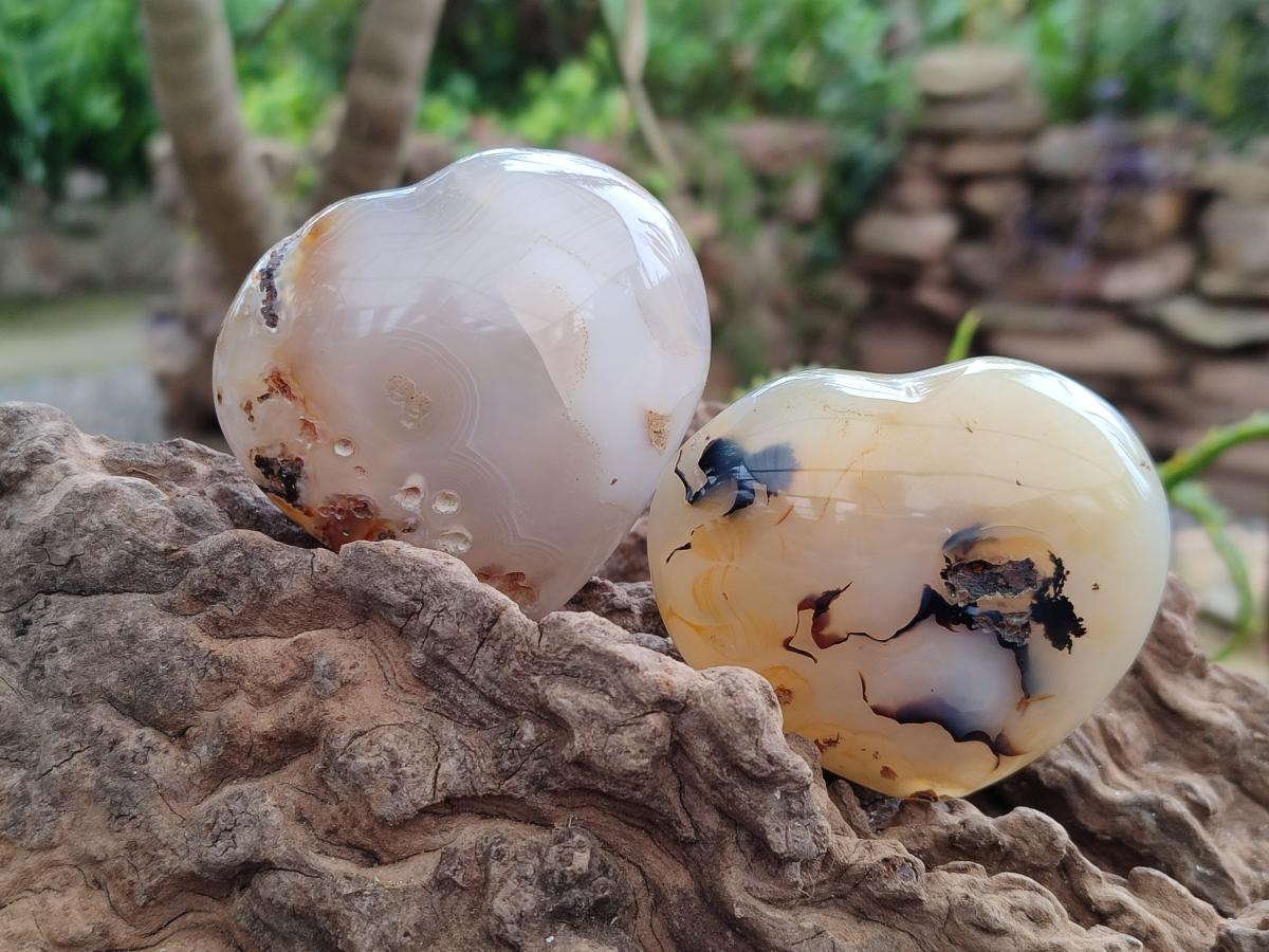 Polished Banded Agate Hearts x 7 From Madagascar