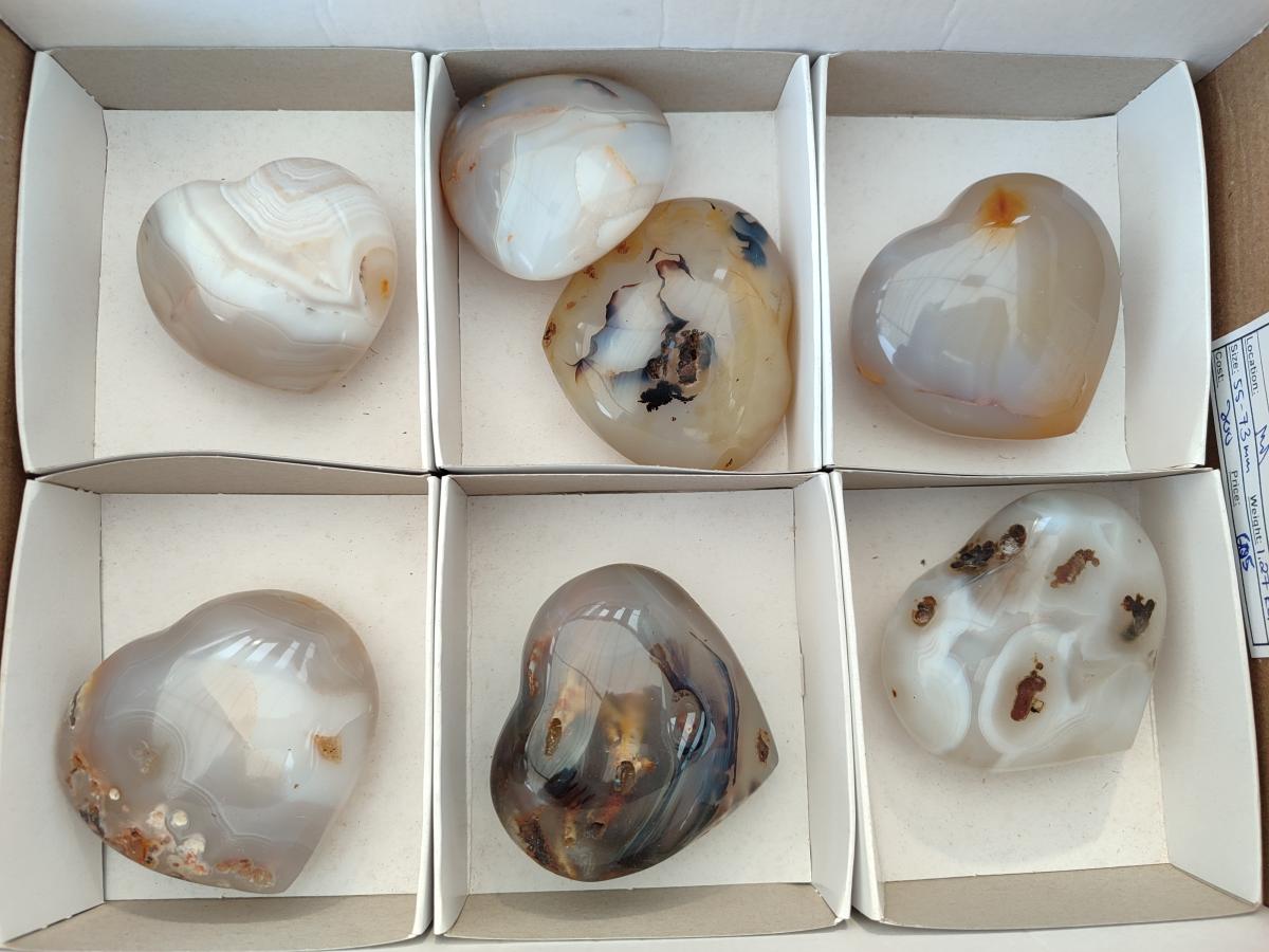 Polished Banded Agate Hearts x 7 From Madagascar