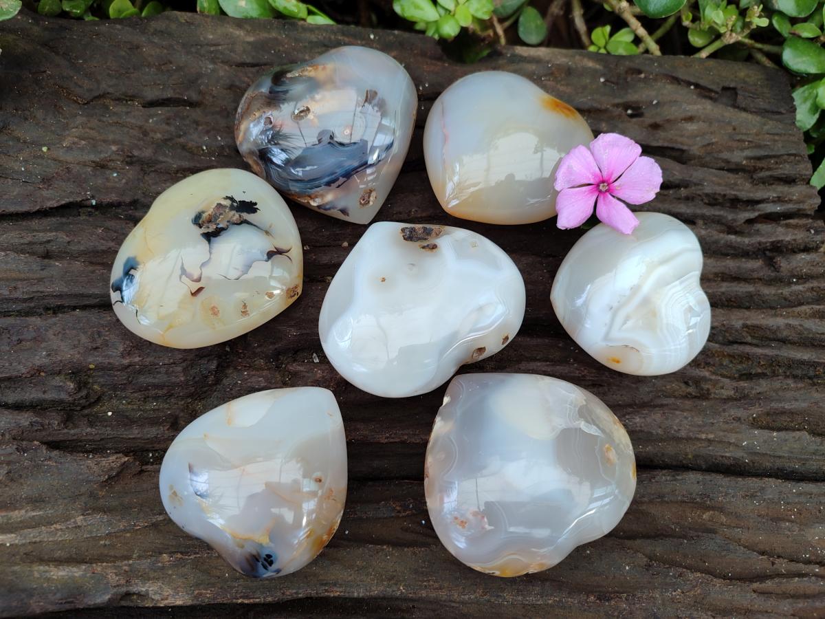 Polished Banded Agate Hearts x 7 From Madagascar