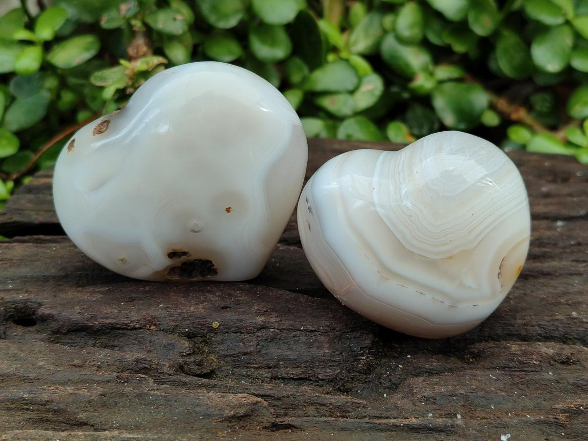 Polished Banded Agate Hearts x 7 From Madagascar