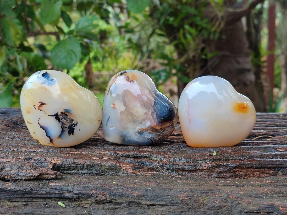 Polished Banded Agate Hearts x 7 From Madagascar