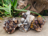 Natural Blacknite Quartz Clusters x 3 From Madagascar
