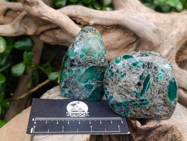Polished Mutokolite Emerald Muscovite Mica Standing Free Forms x 4 From Mutorashanga, Zimbabwe