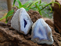 Polished On One Side Blue Lace Agate Geodes x 12 From Nsanje, Malawi