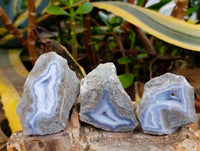 Polished On One Side Blue Lace Agate Geodes x 12 From Nsanje, Malawi