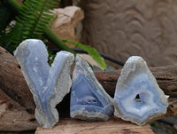 Polished On One Side Blue Lace Agate Geodes x 12 From Nsanje, Malawi