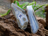 Polished On One Side Blue Lace Agate Geodes x 12 From Nsanje, Malawi