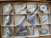 Polished On One Side Blue Lace Agate Geodes x 12 From Nsanje, Malawi