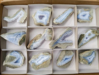Polished On One Side Blue Lace Agate Geodes x 12 From Nsanje, Malawi