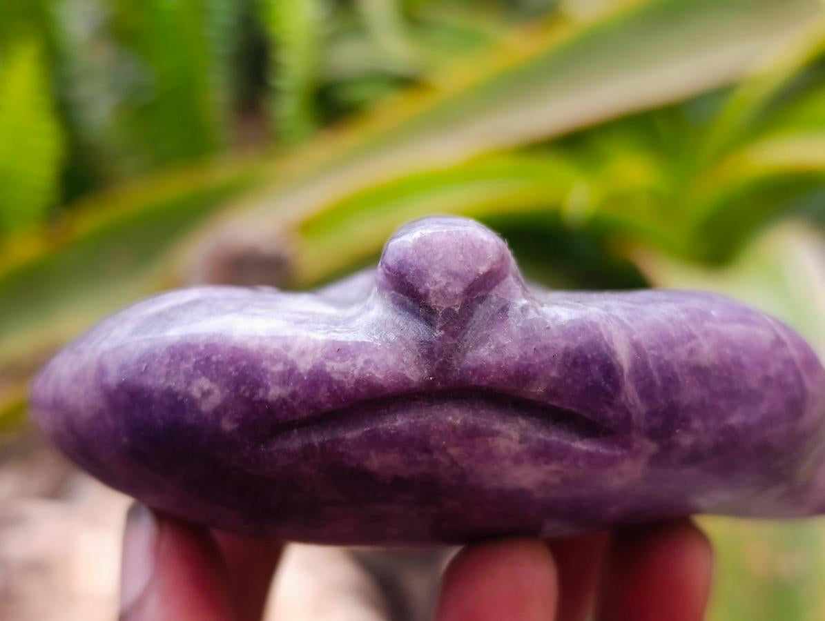 Hand Made Purple Lepidolite Cat Face Carvings x 3 From Nyanga, Zimbabwe