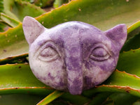 Hand Made Purple Lepidolite Cat Face Carvings x 3 From Nyanga, Zimbabwe