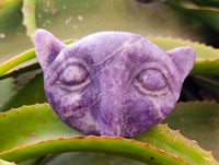 Hand Made Purple Lepidolite Cat Face Carvings x 3 From Nyanga, Zimbabwe
