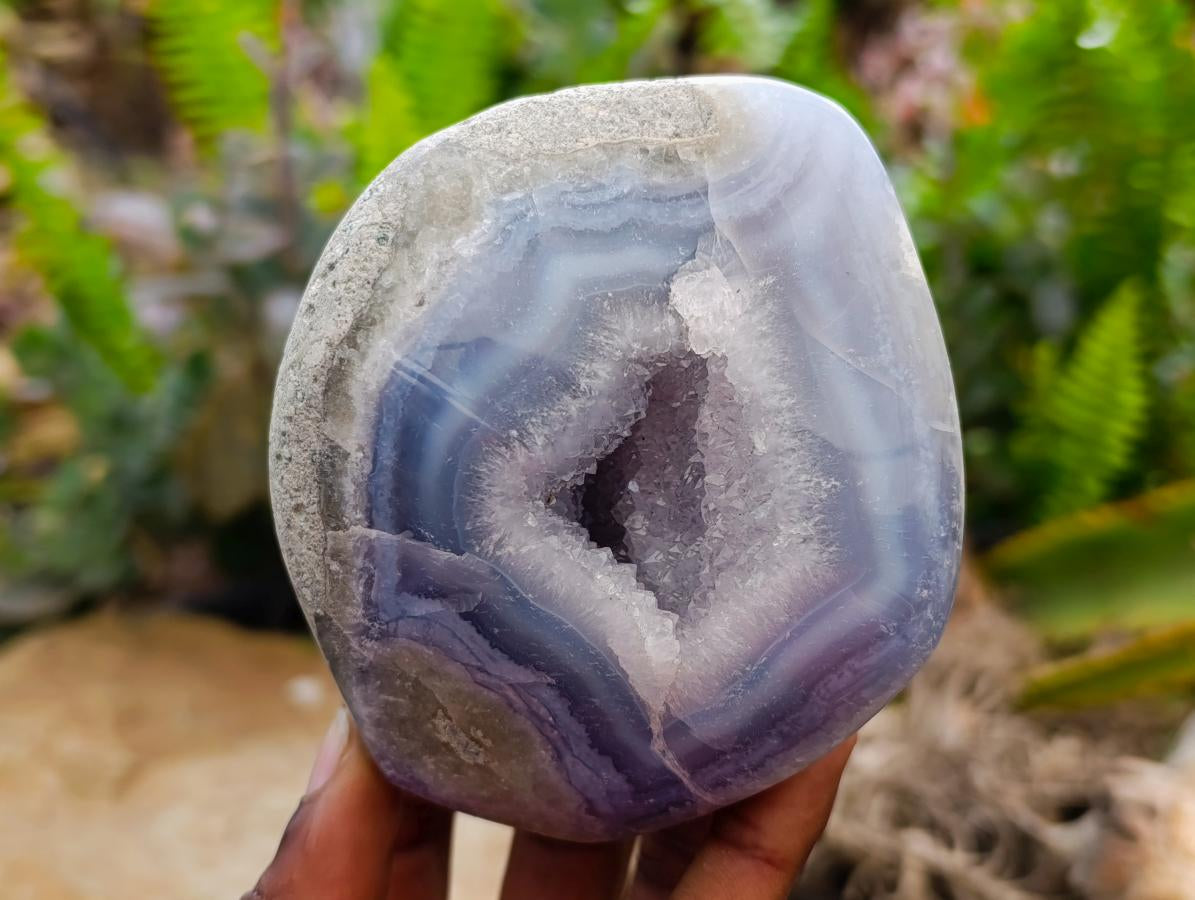 Polished Blue Lace Agate Standing Free Forms x 3 From Nsanje, Malawi
