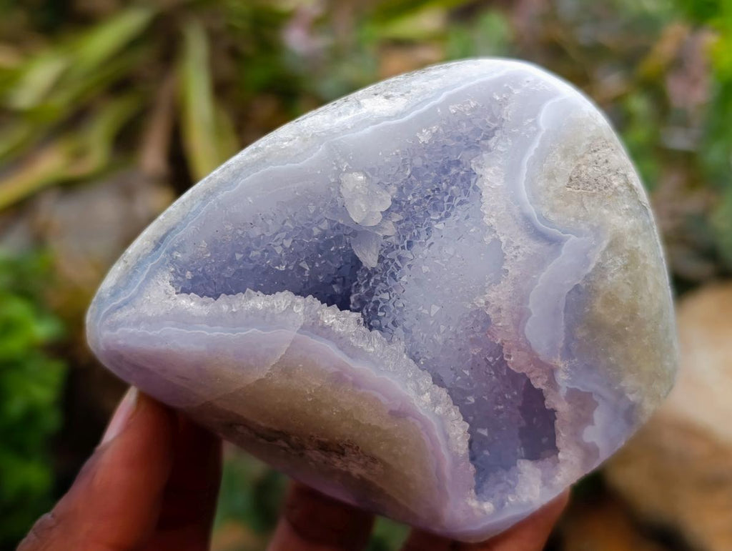 Polished Blue Lace Agate Standing Free Forms x 3 From Nsanje, Malawi - Toprock Gemstones and Minerals 