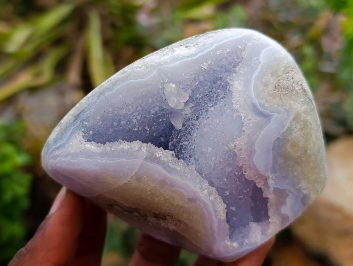 Polished Blue Lace Agate Standing Free Forms x 3 From Nsanje, Malawi