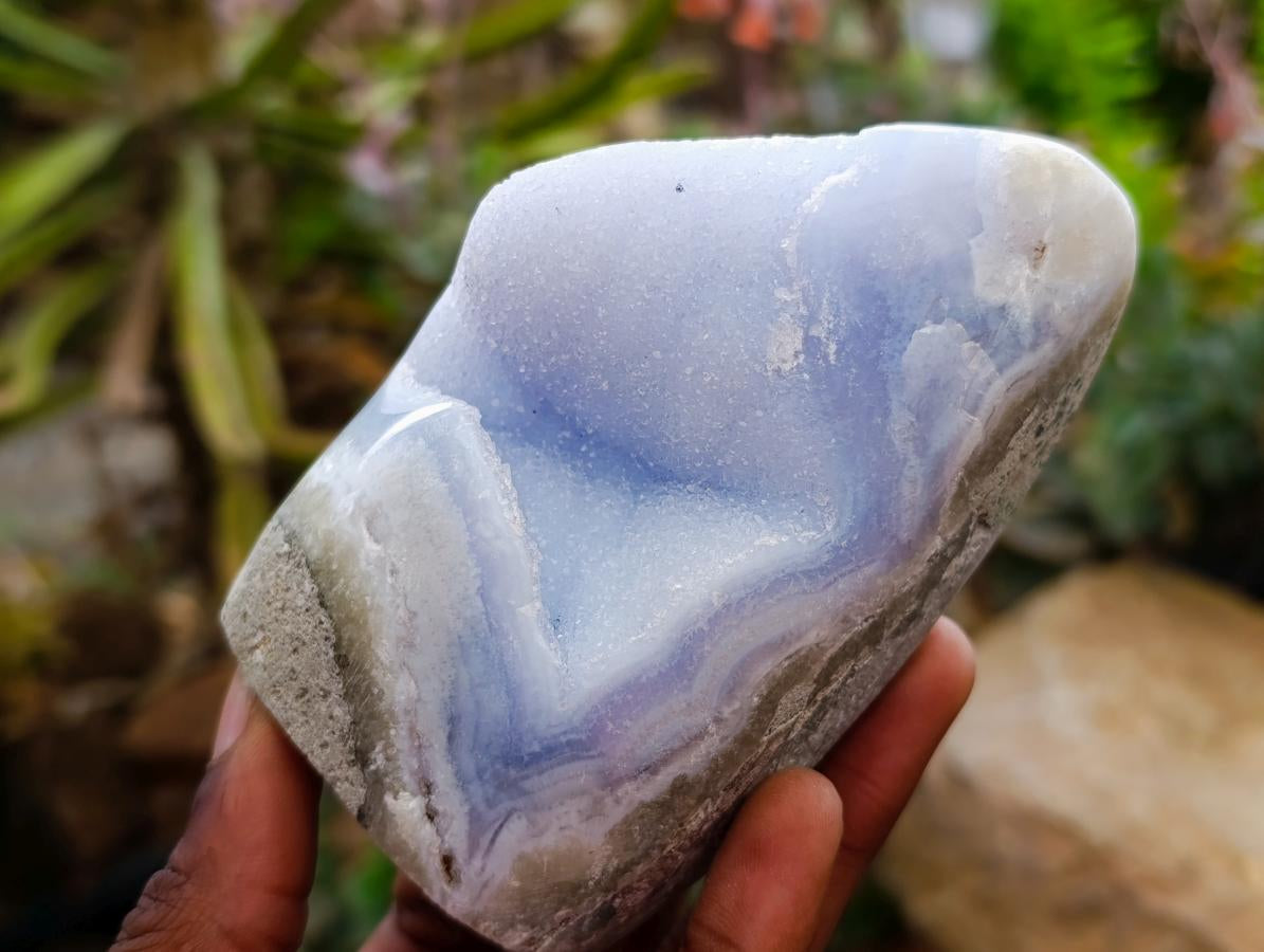 Polished Blue Lace Agate Standing Free Forms x 3 From Nsanje, Malawi