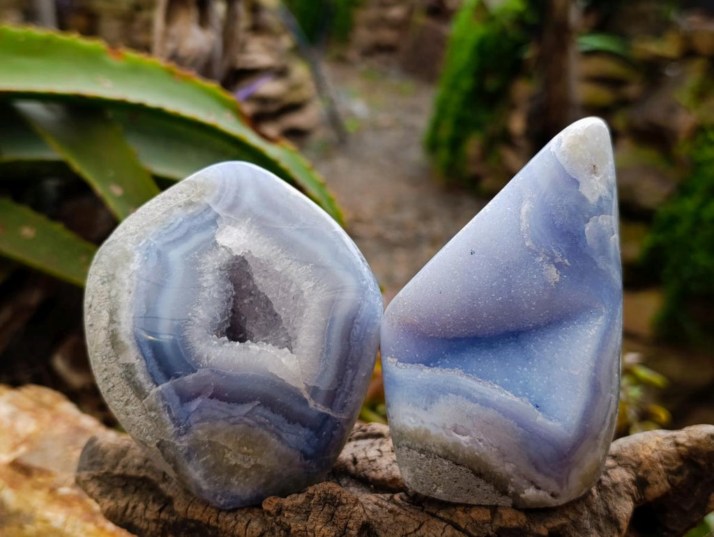 Polished Blue Lace Agate Standing Free Forms x 3 From Nsanje, Malawi - Toprock Gemstones and Minerals 