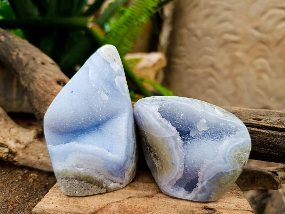 Polished Blue Lace Agate Standing Free Forms x 3 From Nsanje, Malawi