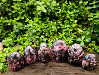 Polished Pink Rhodonite Standing Free Forms x 6 From Madagascar