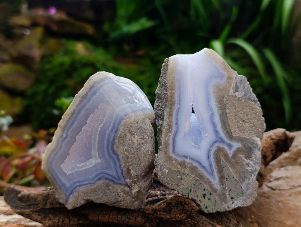 Polished On One Side Blue Lace Agate Geodes x 6 From Nsanje, Malawi - Toprock Gemstones and Minerals 