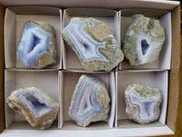 Polished On One Side Blue Lace Agate Geodes x 6 From Nsanje, Malawi
