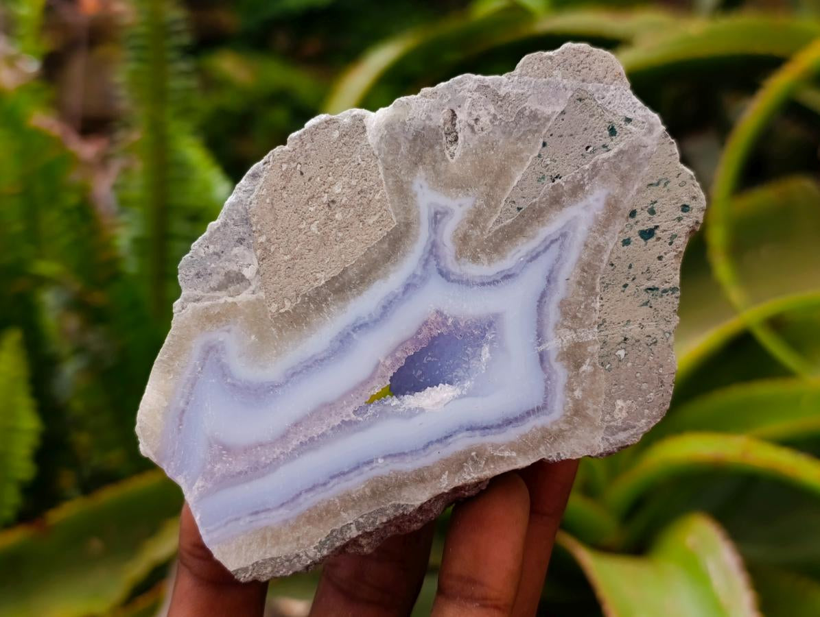 Polished On One Side Blue Lace Agate Geodes x 6 From Nsanje, Malawi