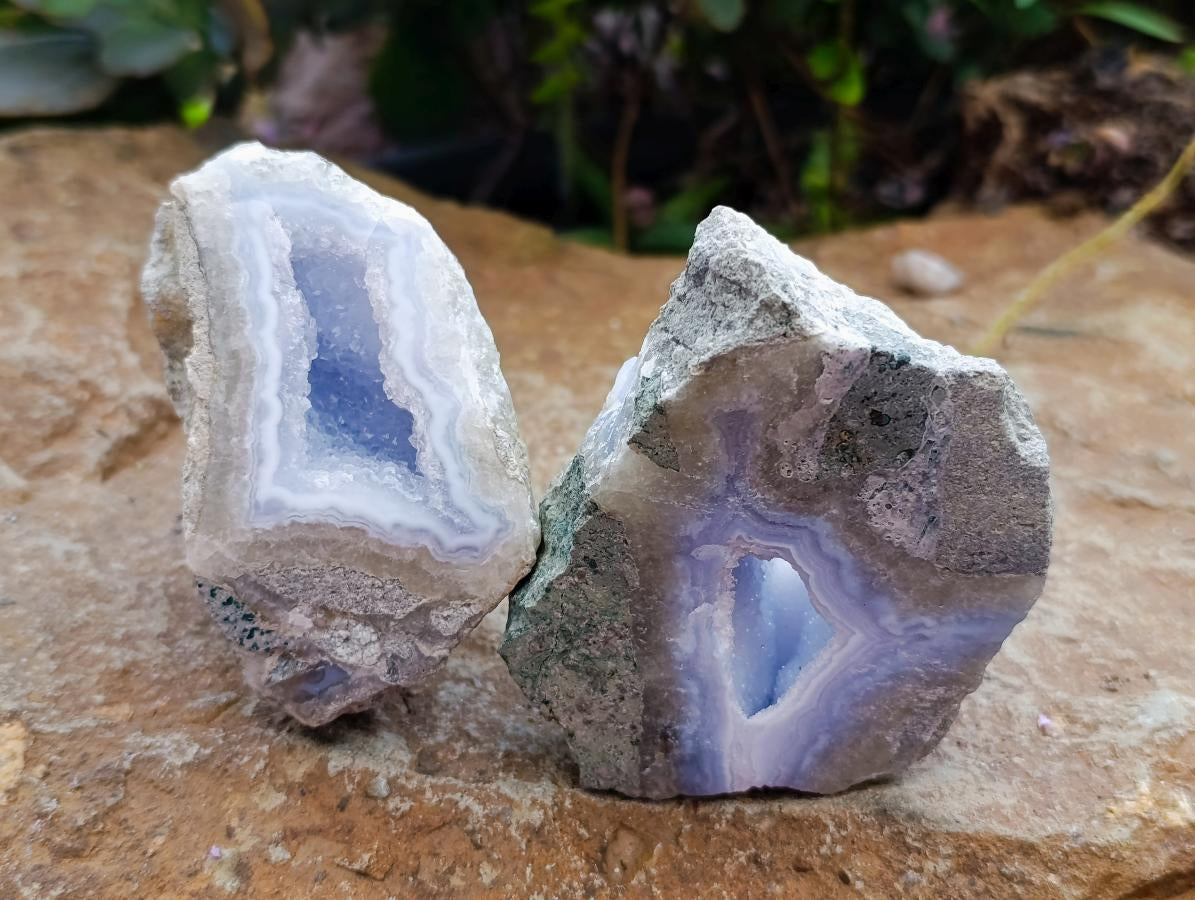 Polished On One Side Blue Lace Agate Geodes x 6 From Nsanje, Malawi