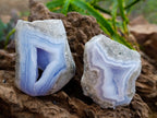Polished On One Side Blue Lace Agate Geodes x 6 From Nsanje, Malawi - Toprock Gemstones and Minerals 