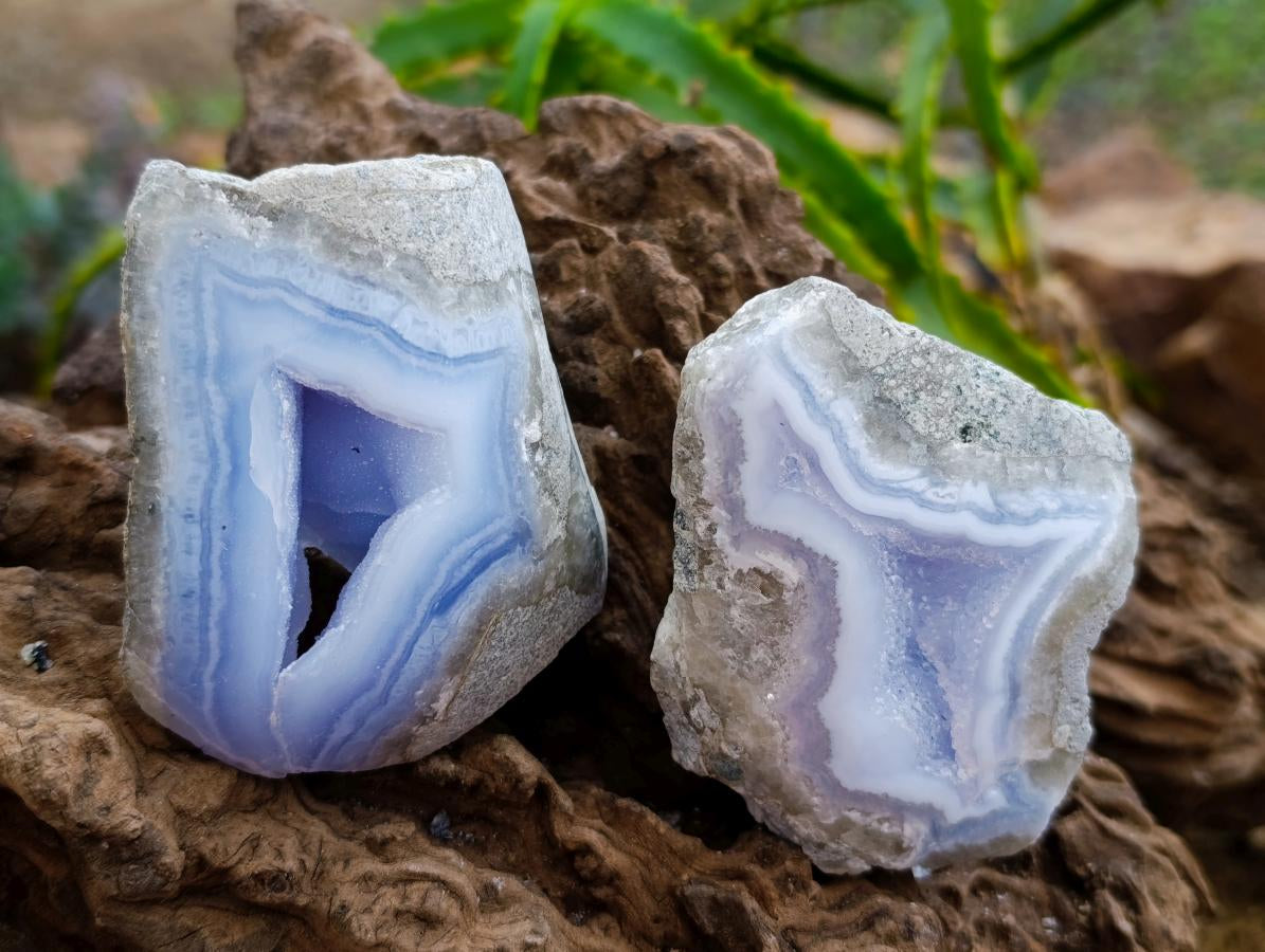Polished On One Side Blue Lace Agate Geodes x 6 From Nsanje, Malawi - Toprock Gemstones and Minerals 