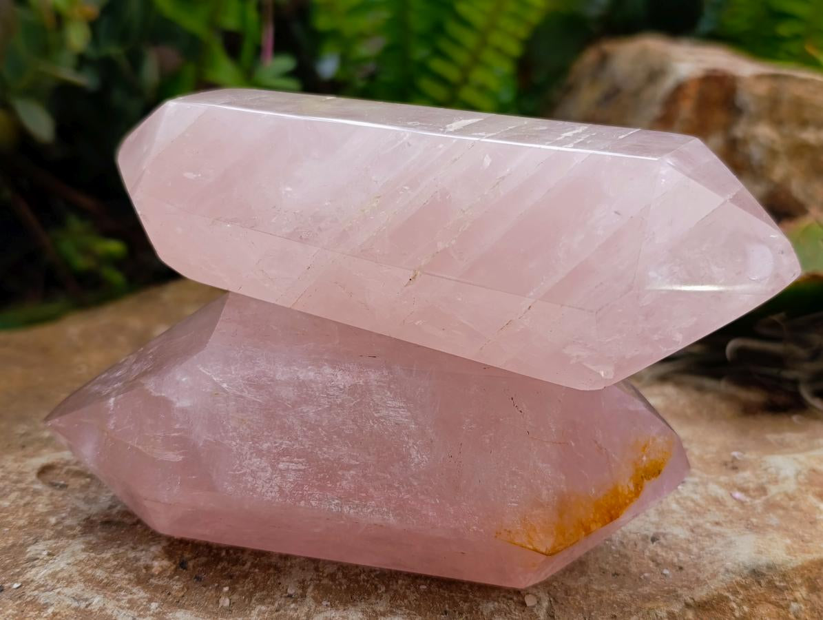 Polished Double Terminated Rose Quartz Crystals x 6 From Madagascar - Toprock Gemstones and Minerals 