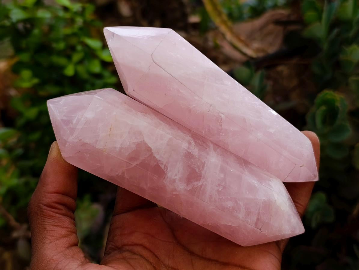 Polished Double Terminated Rose Quartz Crystals x 6 From Madagascar - Toprock Gemstones and Minerals 