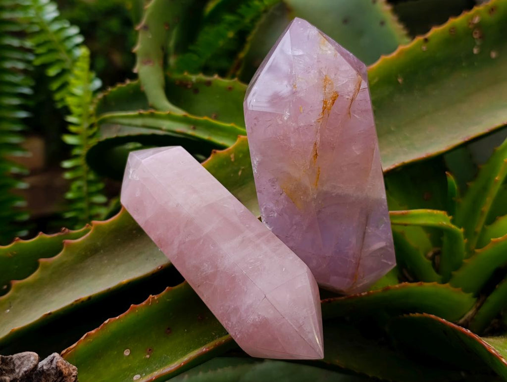Polished Double Terminated Rose Quartz Crystals x 6 From Madagascar - Toprock Gemstones and Minerals 