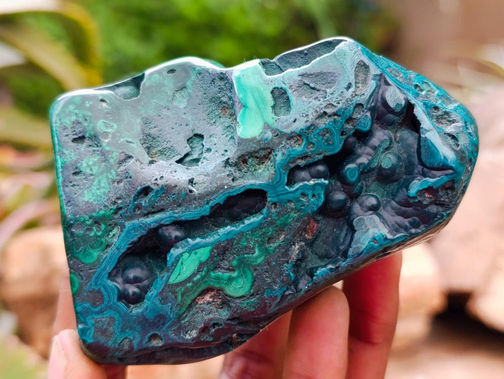 Polished Flower Banded Malachite Free Forms x 3 From Congo - Toprock Gemstones and Minerals 