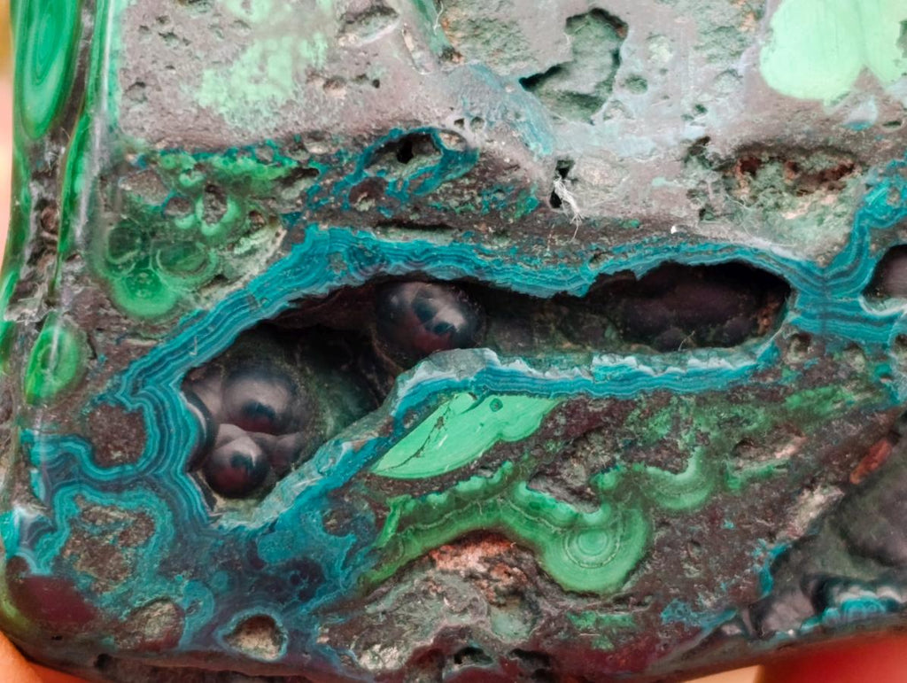Polished Flower Banded Malachite Free Forms x 3 From Congo - Toprock Gemstones and Minerals 