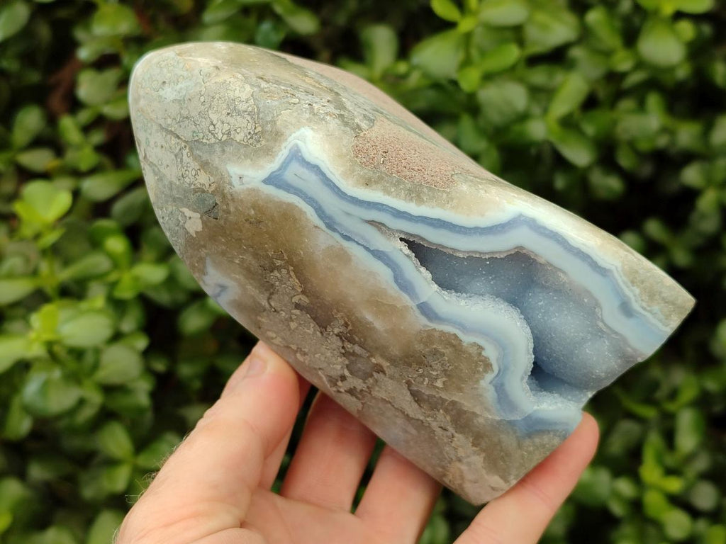 Polished Blue Lace Agate Standing Free Form x 1 From Nsanje, Malawi