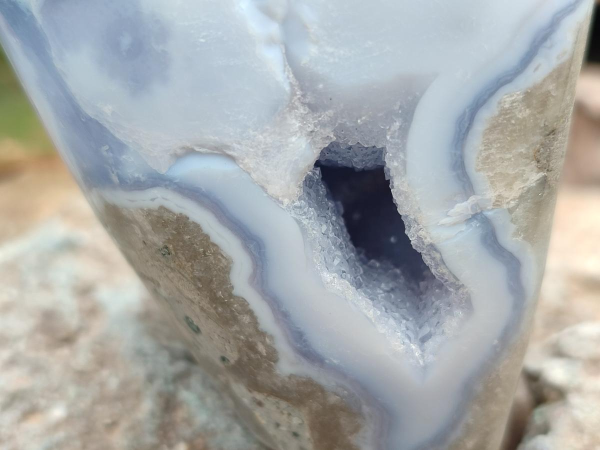Polished Blue Lace Agate Standing Free Form x 1 From Nsanje, Malawi