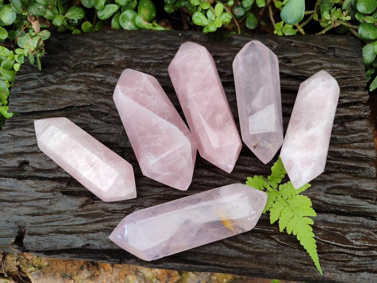 Polished Double Terminated Rose Quartz Crystals x 6 From Madagascar