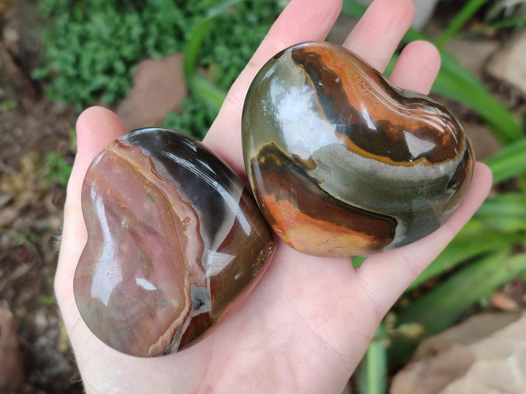 Polished Polychrome Jasper Hearts x 6 From NW Coast, Madagascar