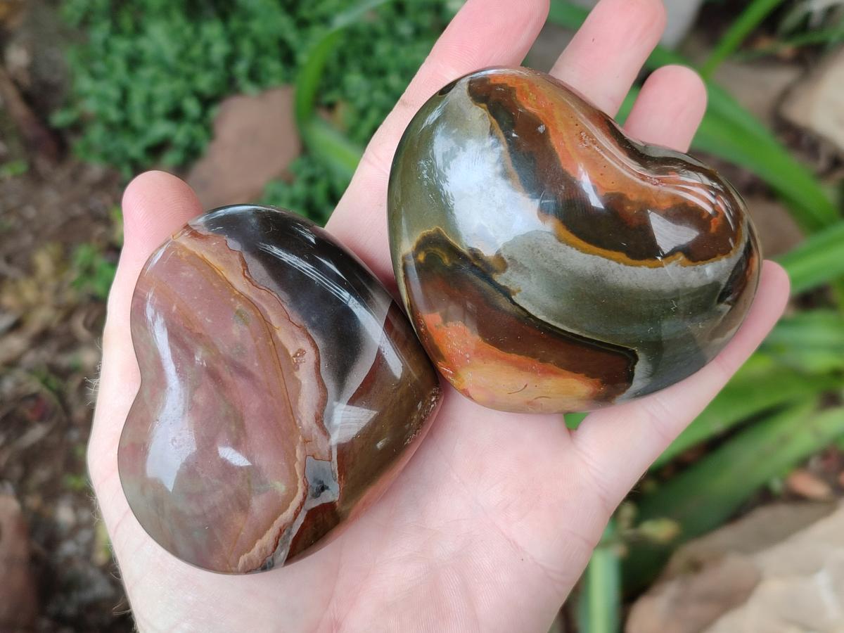 Polished Polychrome Jasper Hearts x 6 From NW Coast, Madagascar