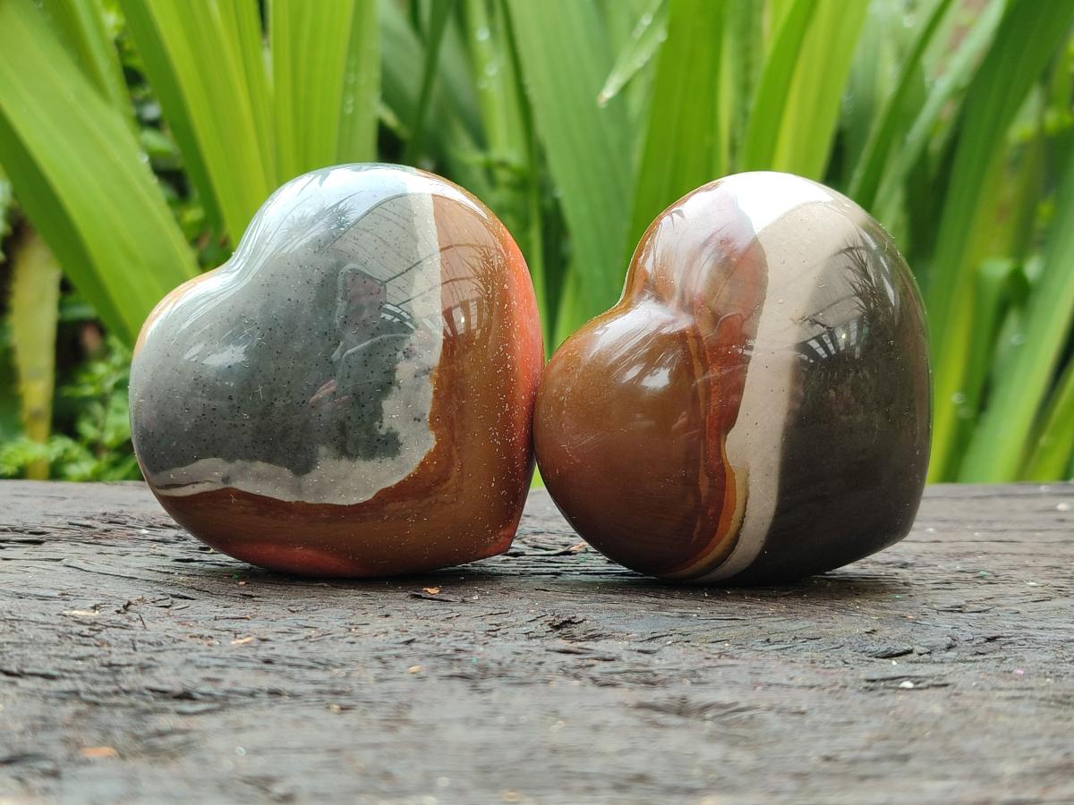 Polished Polychrome Jasper Hearts x 6 From NW Coast, Madagascar