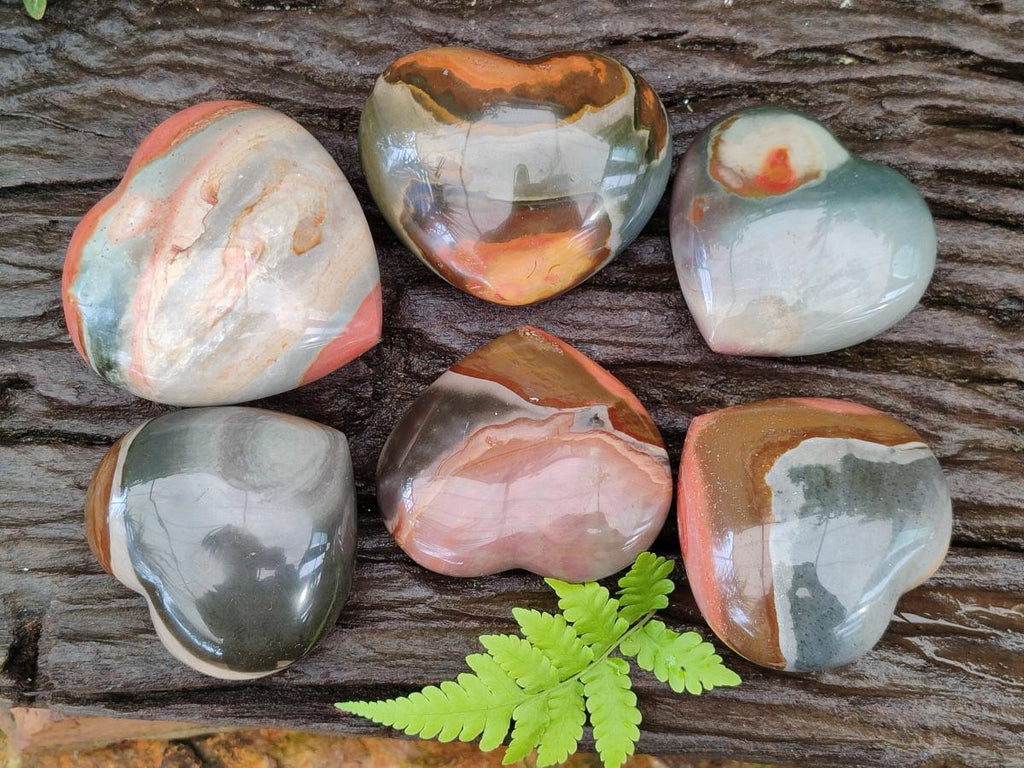 Polished Polychrome Jasper Hearts x 6 From NW Coast, Madagascar