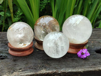 Polished Clear Quartz Crystal Balls x 4 From Madagascar