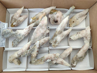 Natural Drusy Quartz Coated Spearhead Calcite Specimens x 12 From Albert's Mountain, Lesotho