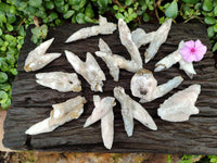 Natural Drusy Quartz Coated Spearhead Calcite Specimens x 12 From Albert's Mountain, Lesotho