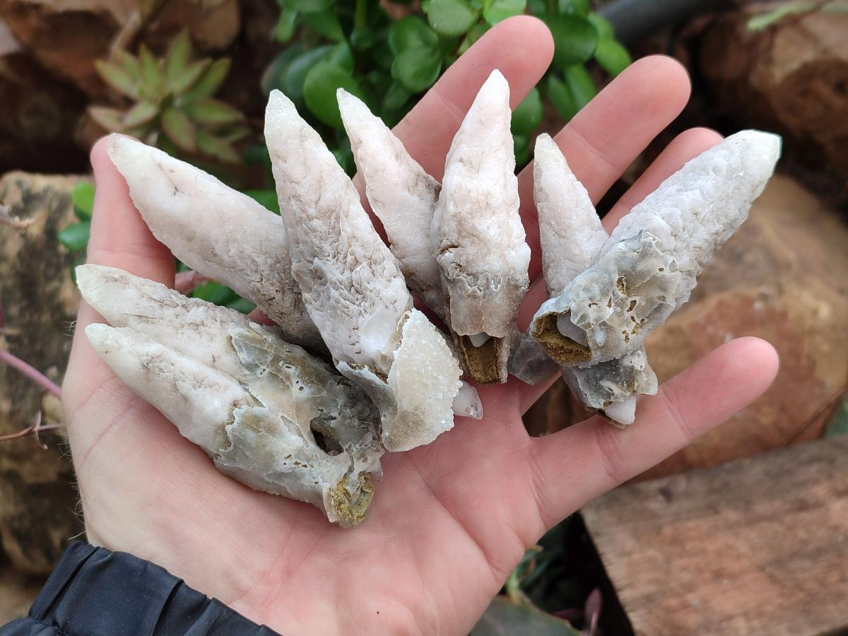 Natural Drusy Quartz Coated Spearhead Calcite Specimens x 12 From Albert's Mountain, Lesotho