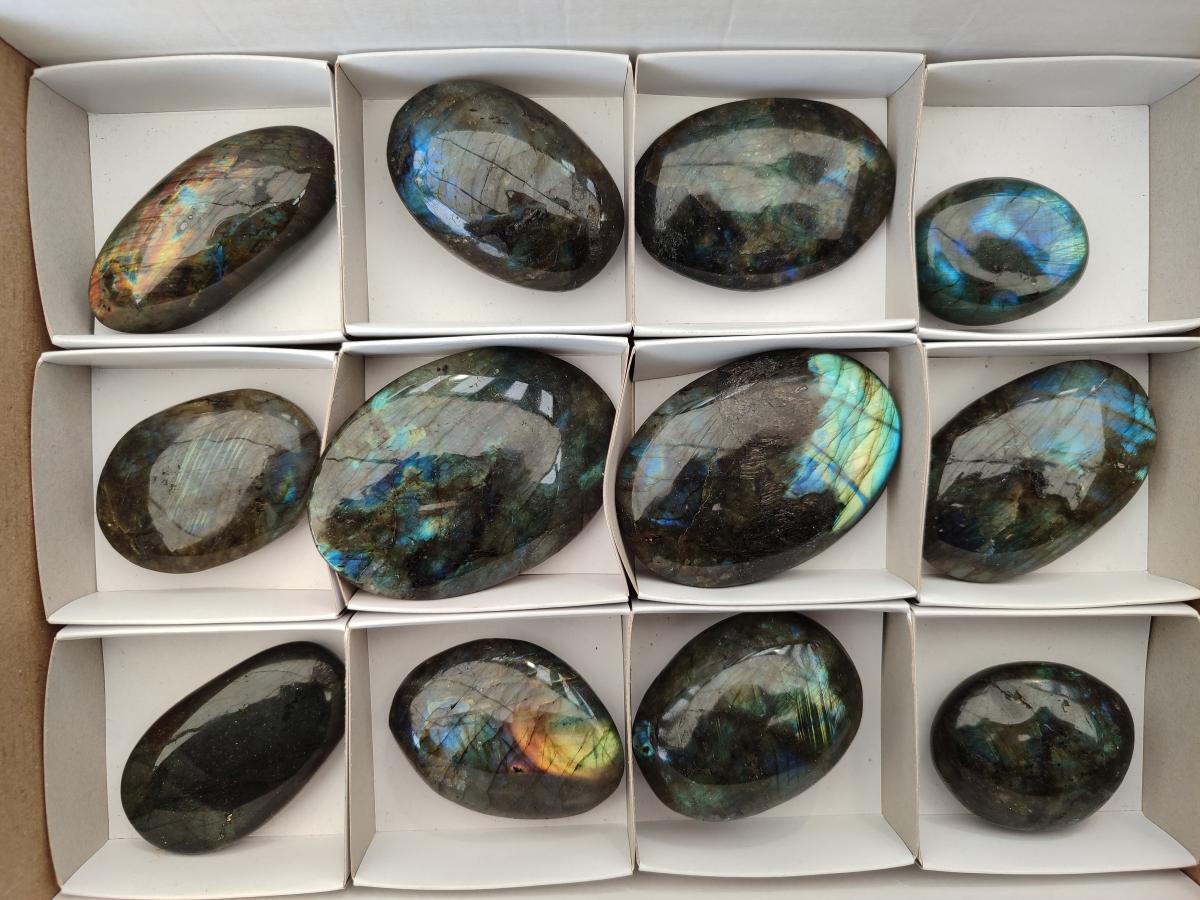 Polished Labradorite Galets x 12 From Tulear, Madagascar - Toprock Gemstones and Minerals 