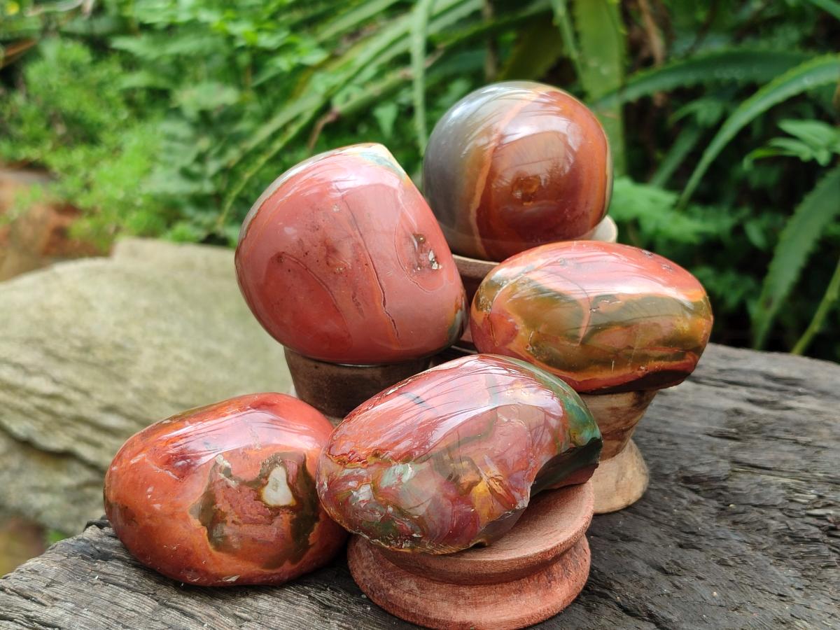 Polished On One Side Polychrome Jasper Nodules x 12 From NW Coast, Madagascar