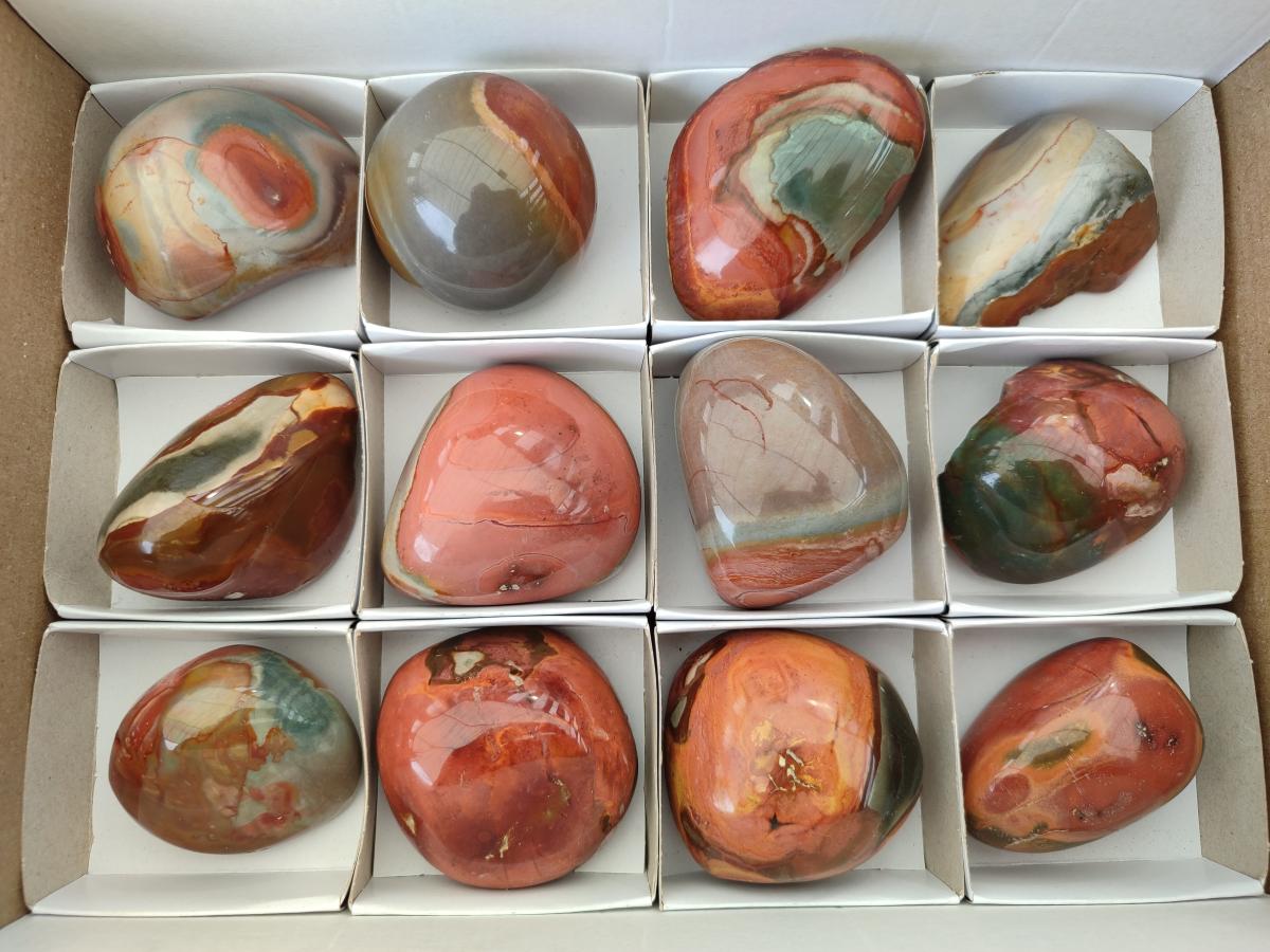 Polished On One Side Polychrome Jasper Nodules x 12 From NW Coast, Madagascar