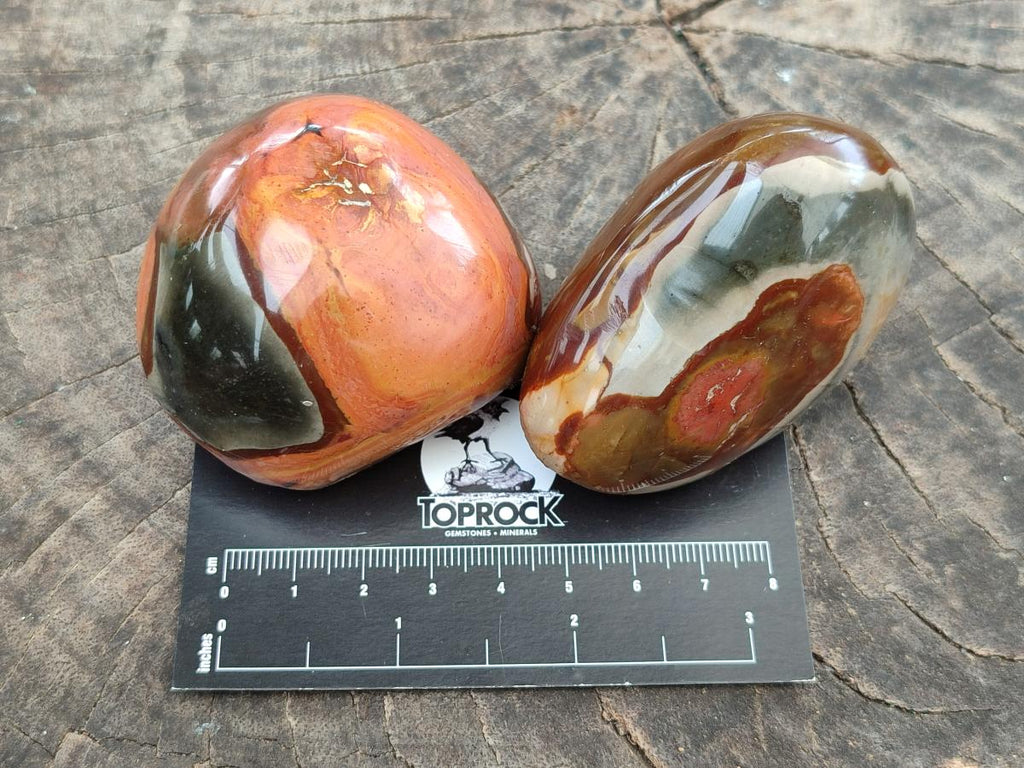 Polished On One Side Polychrome Jasper Nodules x 12 From NW Coast, Madagascar