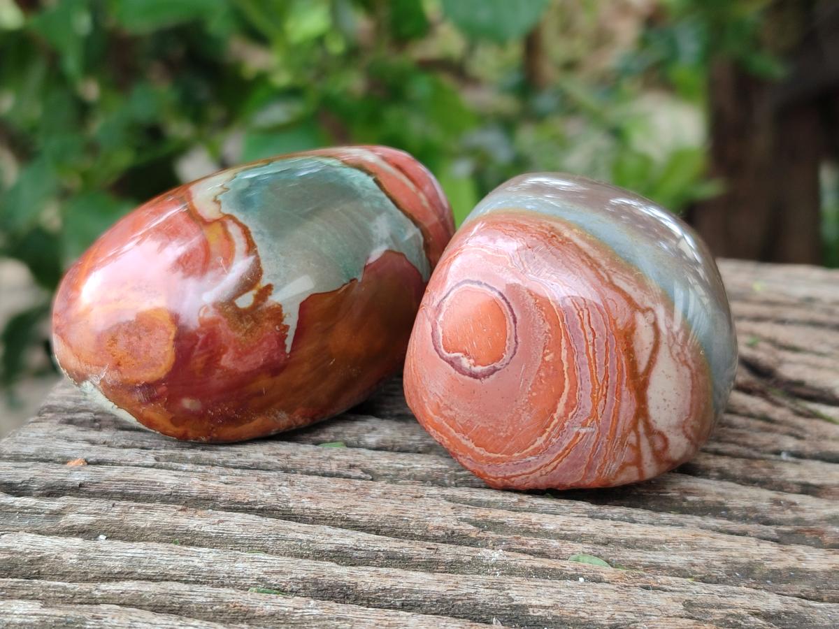 Polished On One Side Polychrome Jasper Nodules x 12 From NW Coast, Madagascar